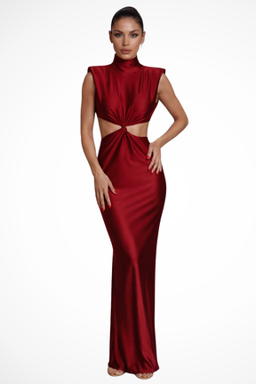 Solenne | Women High Neck Sleeveless Twisted Cut Out Bodycon Maxi Dress