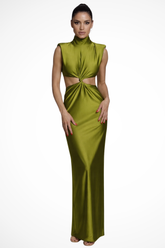 Solenne | Women High Neck Sleeveless Twisted Cut Out Bodycon Maxi Dress