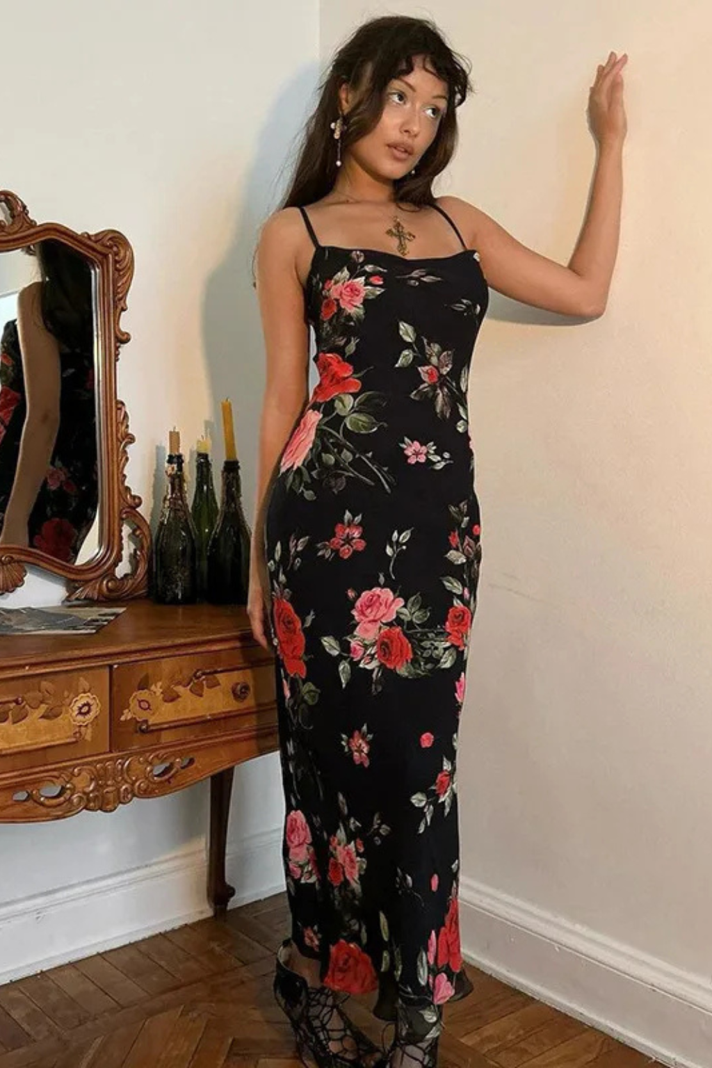 Elara | Women Floral Spaghetti Strap Maxi Summer Wedding Dress