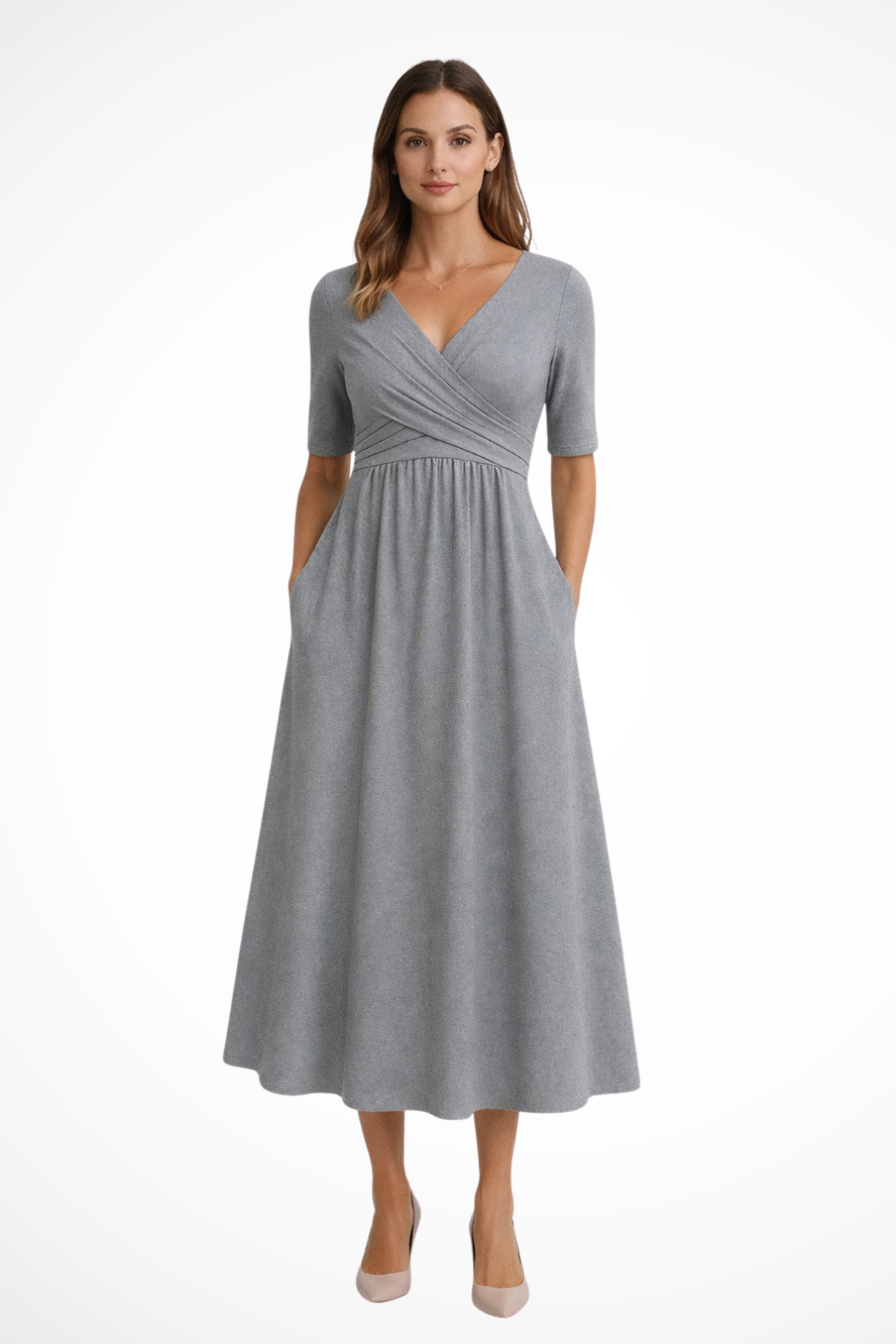 Aveline | Women’s Wrap Front Short Sleeve Midi Dress