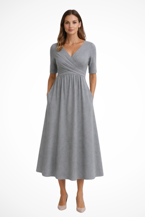 Aveline | Women’s Wrap Front Short Sleeve Midi Dress