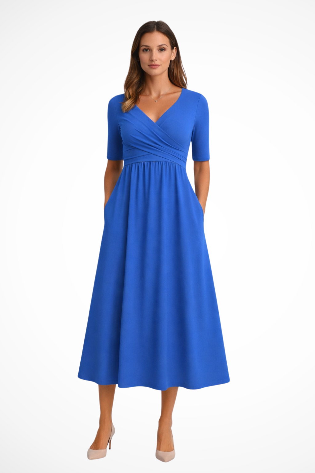 Aveline | Women’s Wrap Front Short Sleeve Midi Dress