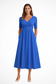 Aveline | Women’s Wrap Front Short Sleeve Midi Dress