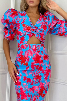 Sophia | Women Printed Puff Sleeve Occasion Summer Midi Dress