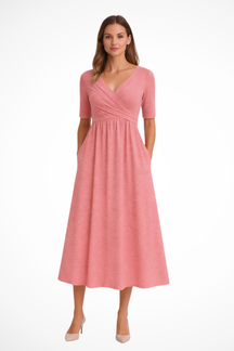 Aveline | Women’s Wrap Front Short Sleeve Midi Dress