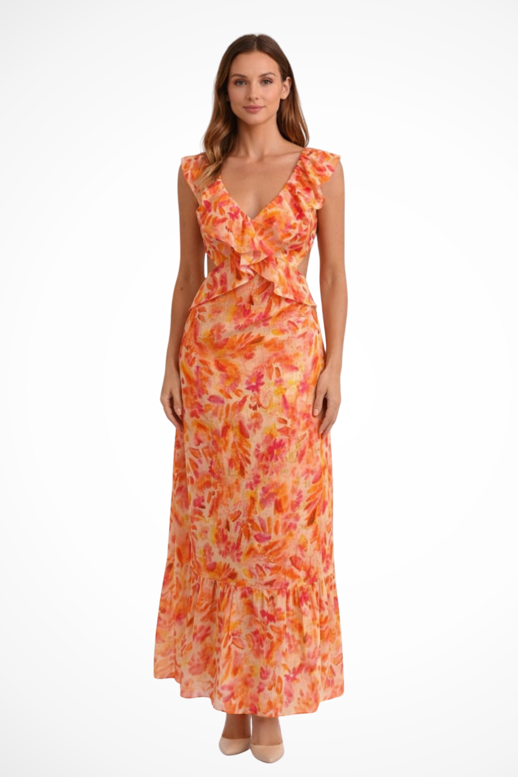 Calista | Women’s Floral Ruffle Maxi Dress with V Neck