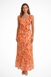 Calista | Women’s Floral Ruffle Maxi Dress with V Neck