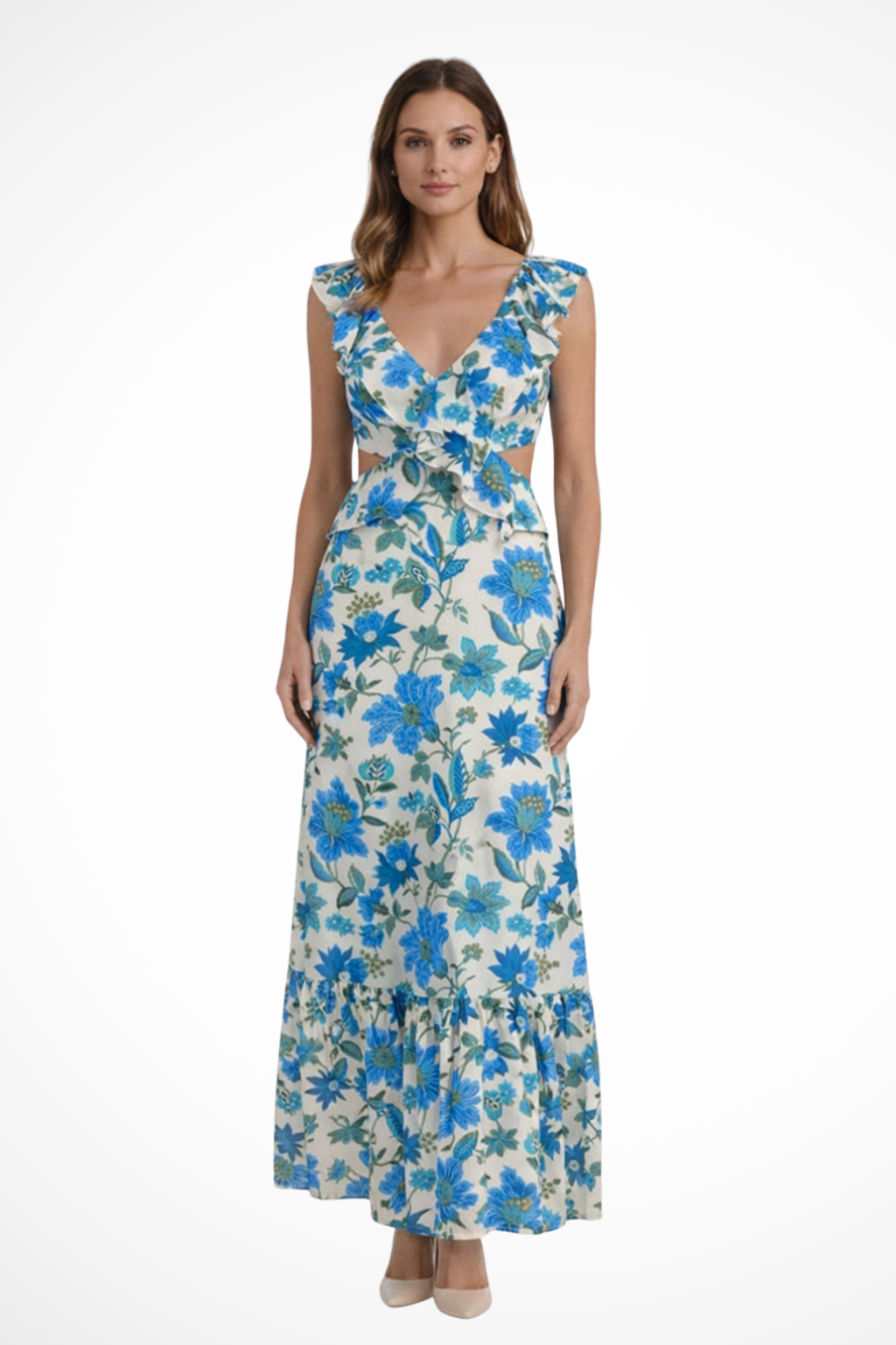 Calista | Women’s Floral Ruffle Maxi Dress with V Neck