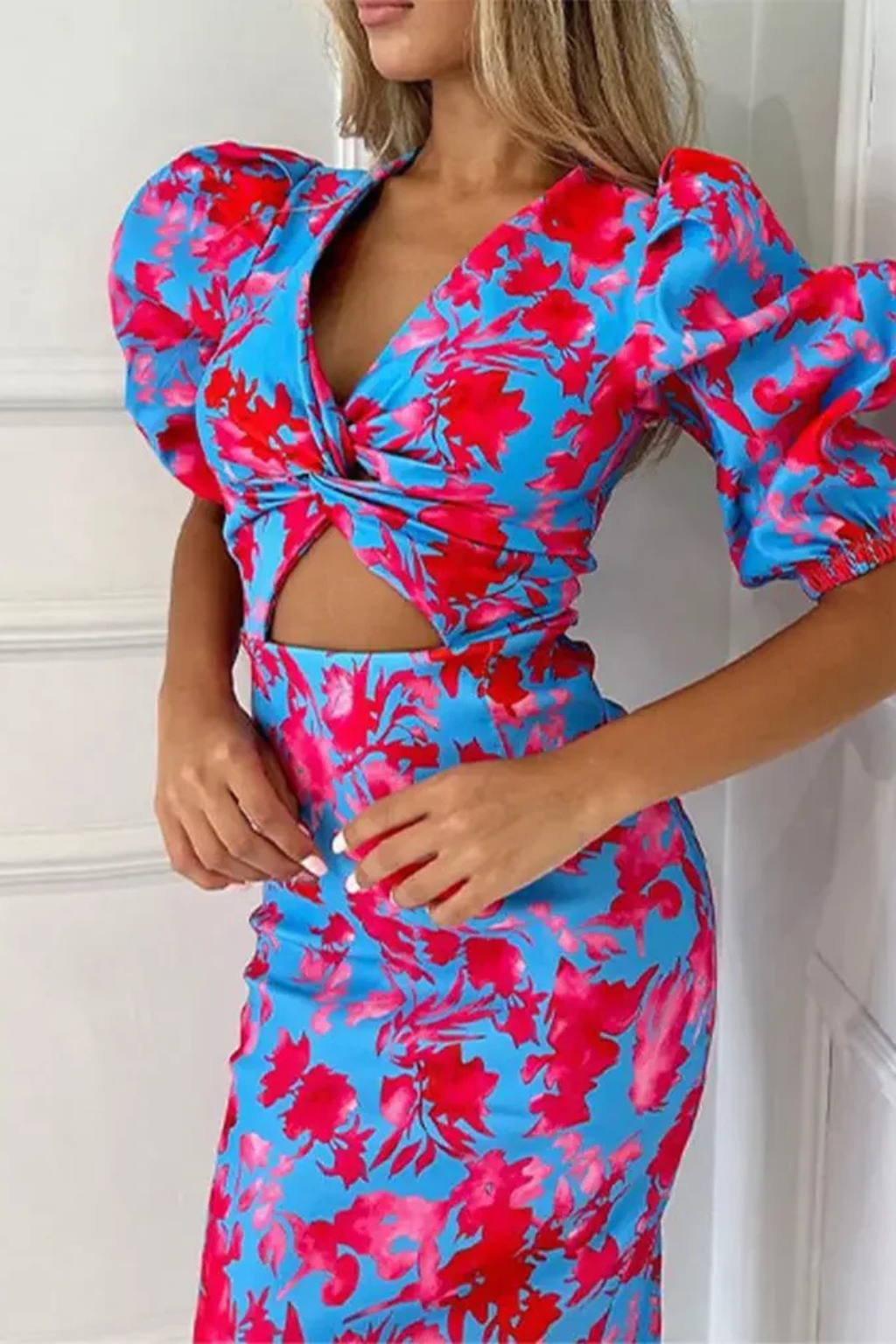 Sophia | Women Printed Puff Sleeve Occasion Summer Midi Dress