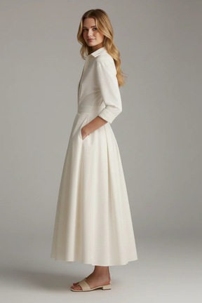 Suzan | Women Collared Button Front Fitted Waist Midi Dress