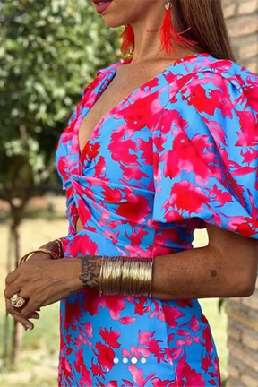 Sophia | Women Printed Puff Sleeve Occasion Summer Midi Dress