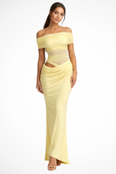 Faith | Women Off Shoulder Ruched Mesh Bodycon Wedding Guest Maxi Dress