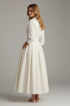 Suzan | Women Collared Button Front Fitted Waist Midi Dress
