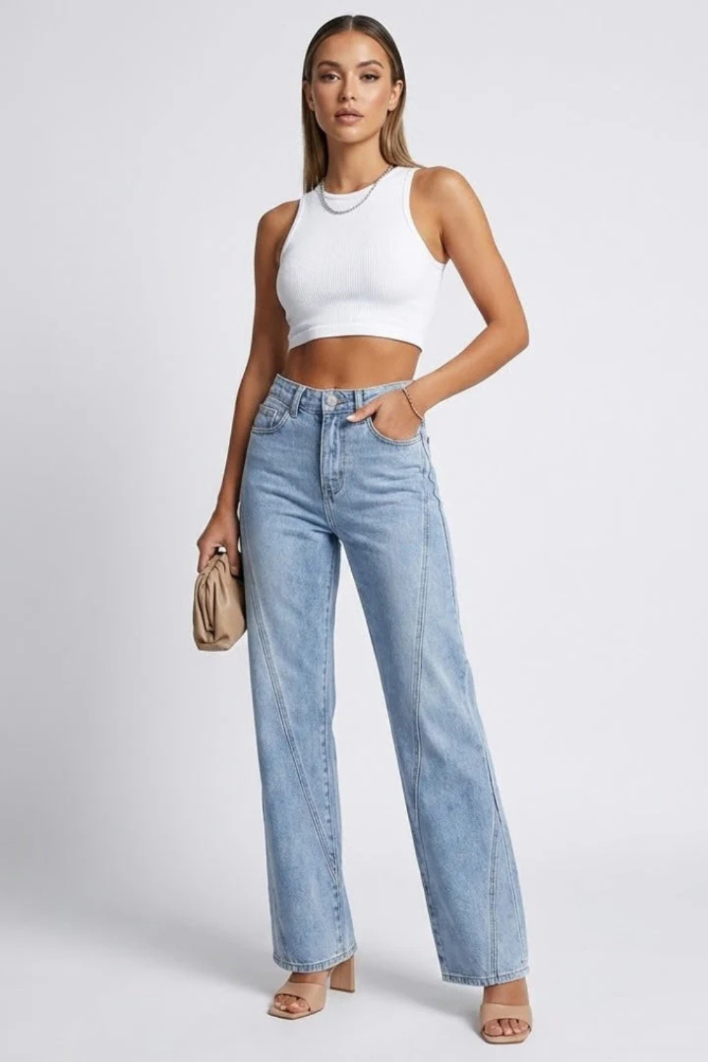 Everly | Women High Waist Wide Leg Denim Jeans with Seam Detail