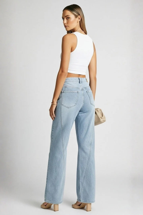 Everly | Women High Waist Wide Leg Denim Jeans with Seam Detail