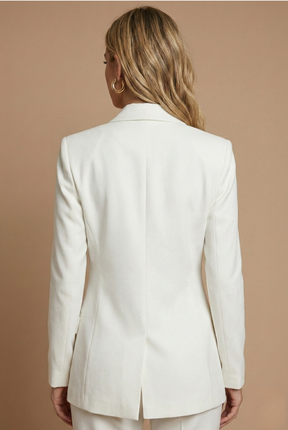 Women's Pant Suits - Double-Breasted Blazer - Flared Trousers Set