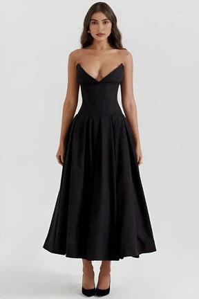 Avelisse | Women Strapless Structured Midi Wedding Guest Dress
