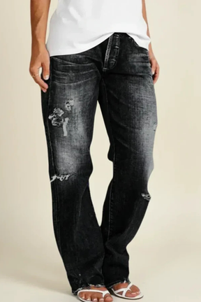 Paige | Women Distressed Mid Rise Straight Leg Jeans