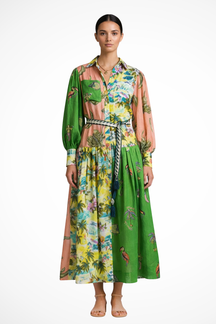 Thea | Women Long Sleeve V Neck Printed Tiered Maxi Dress