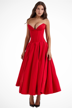 Avelisse | Women Strapless Structured Midi Wedding Guest Dress
