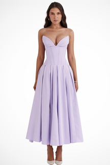 Avelisse | Women Strapless Structured Midi Wedding Guest Dress