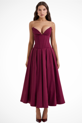 Avelisse | Women Strapless Structured Midi Wedding Guest Dress
