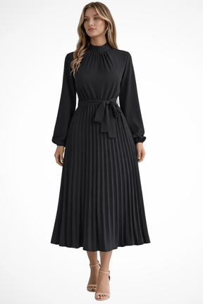 Harriet | Women’s Long Sleeve Pleated Midi Dress with Belt