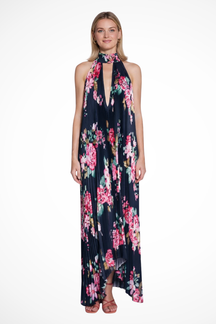 Cordelia | Women Printed Pleated Halter Neck Wedding Guest Maxi Dress