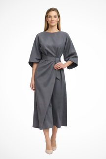 Valeria | Women’s Belted Lantern Sleeve Midi Dress