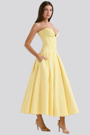 Avelisse | Women Strapless Structured Midi Wedding Guest Dress