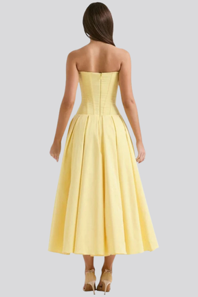 Avelisse | Women Strapless Structured Midi Wedding Guest Dress