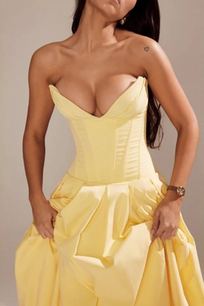 Avelisse | Women Strapless Structured Midi Wedding Guest Dress