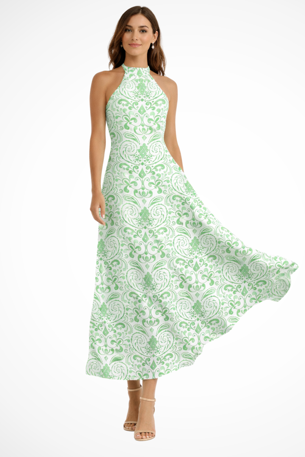 Aurelin | Women Sleeveless A Line Maxi Dress with Halter Neck