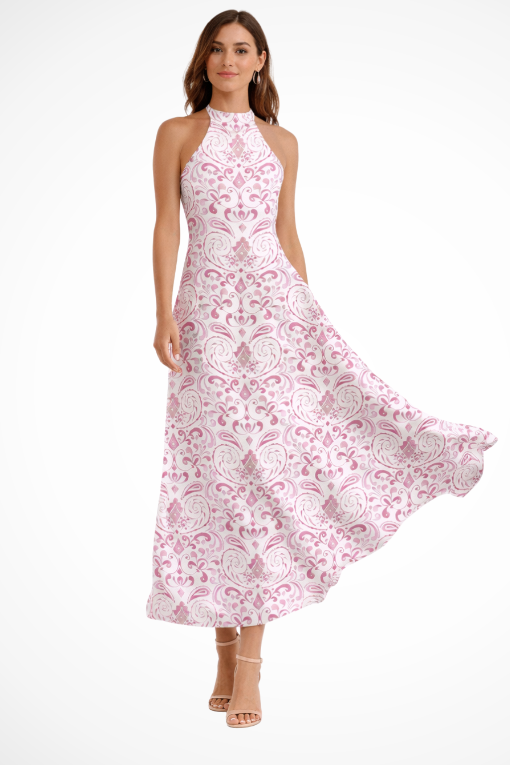 Aurelin | Women Sleeveless A Line Maxi Dress with Halter Neck