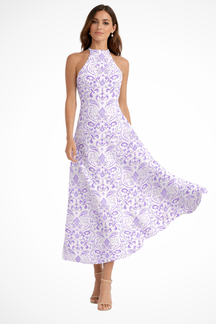 Aurelin | Women Sleeveless A Line Maxi Dress with Halter Neck