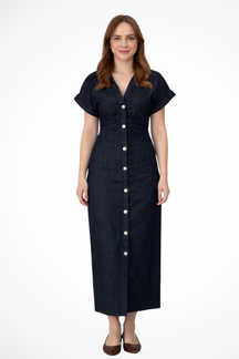 Juniper | Women’s Button Front Denim Maxi Dress with Lapel Collar