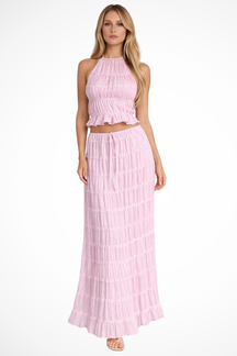Cora | Women Ruched Halter Top and Maxi Skirt 2 Piece Set