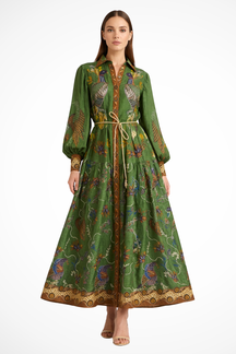 Thea | Women Long Sleeve V Neck Printed Tiered Maxi Dress