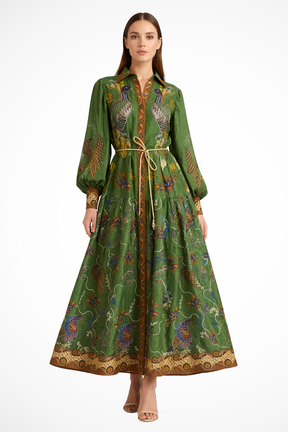 Thea | Women Long Sleeve V Neck Printed Tiered Maxi Dress