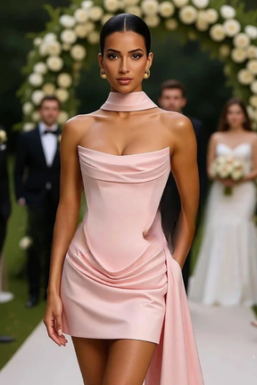 Zafrina | Women Strapless Corset Mini Satin Wedding Guest Dress
