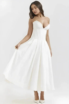 Avelisse | Women Strapless Structured Midi Wedding Guest Dress