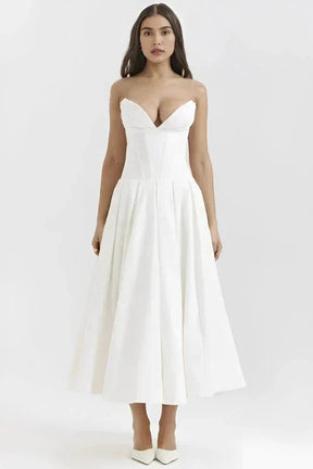 Avelisse | Women Strapless Structured Midi Wedding Guest Dress