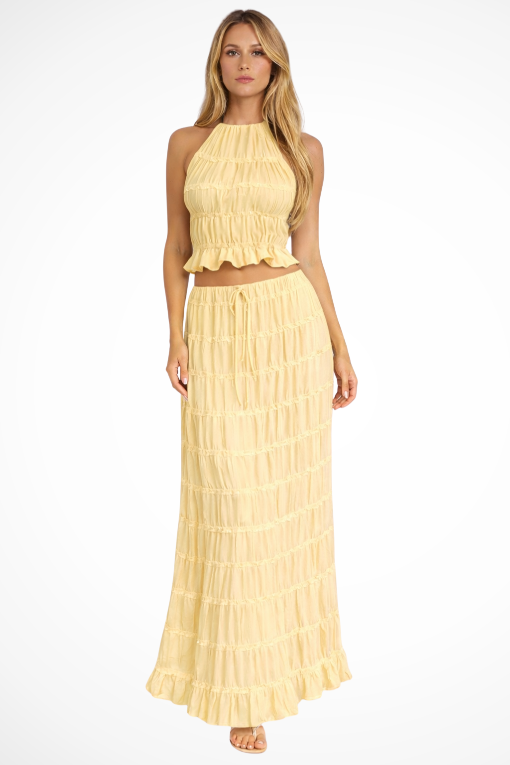 Cora | Women Ruched Halter Top and Maxi Skirt 2 Piece Set
