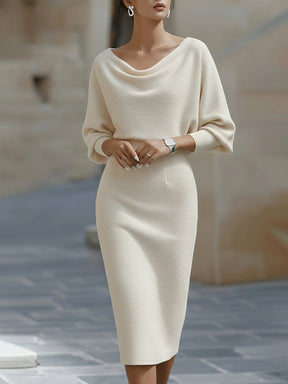 Charlotte | Women Draped Batwing Sleeve Midi Elegant Dress