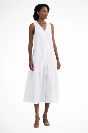Willa | Women V Neck Sleeveless Button Front Linen Maxi Dress