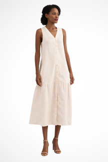 Willa | Women V Neck Sleeveless Button Front Linen Maxi Dress