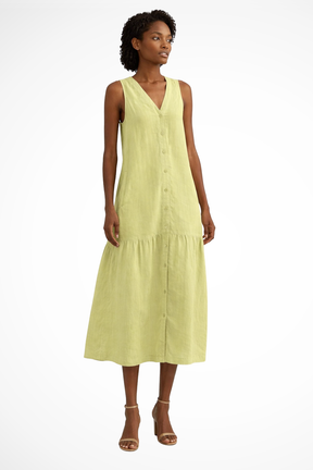 Willa | Women V Neck Sleeveless Button Front Linen Maxi Dress