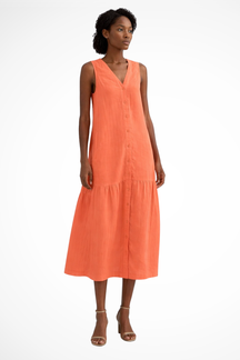 Willa | Women V Neck Sleeveless Button Front Linen Maxi Dress
