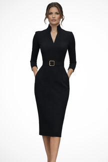 Selene | Women’s Tailored Belted Long Sleeve Midi Dress