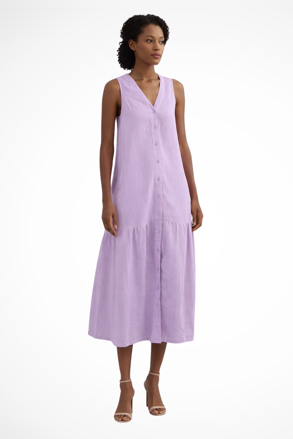Willa | Women V Neck Sleeveless Button Front Linen Maxi Dress